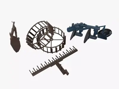 Low-poly local thailand tractor parts model Low-poly 3D model