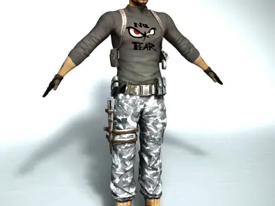 The Dude man in camouflage clothing Low-poly 3D model