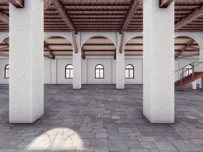 Detailed OLD Building - Office Warehouse Canopy - 3Dsmax 3D model