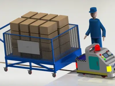 AGV-car man pushing cart with boxes 3D model