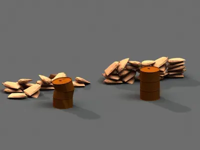 Post Apocalyptic Sandbags and Barrels Low-poly 3D model