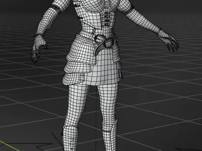 caracter low-poly 3d model medieval fantasy girl knight Low-poly 3D model