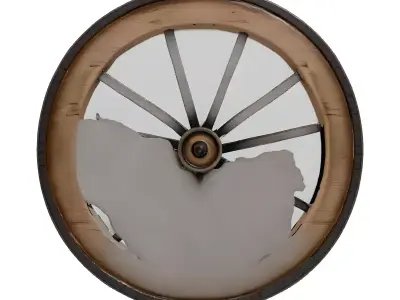 Broken Wooden Cartwheel with Iron Rim 3D model