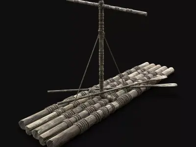 RAFT WOODEN SURVIVAL CASTAWAY IMPROVISED BARGE LOG CRAFTING Low-poly 3D model