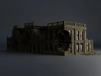 DESTROYED BUILDING CLASSICAL APOCALYPSE WAR RUINED 03 Low-poly 3D model