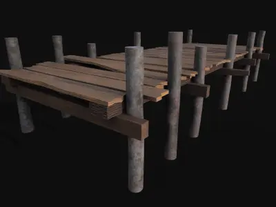 Old Wooden Row Boat Dock Low Poly Game Ready Low-poly 3D model