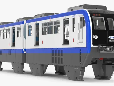Chongqing Monorail Train Head and Passenger Cars Rigged 3D model