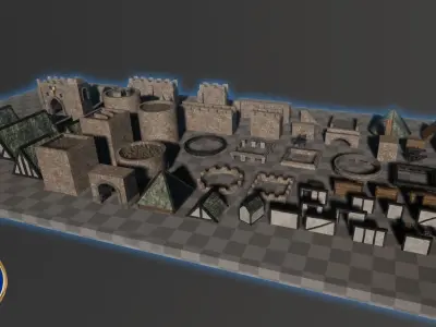 Medieval Castle Keep Modular Kitbash Pack Low-poly 3D model