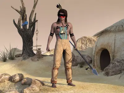 Native American Warrior Rigged Low-poly 3D model