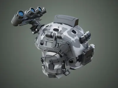 Military Combat helmet with headset and goggles Low-poly 3D model