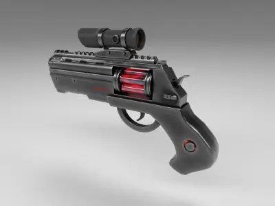 Futuristic revolver Low-poly 3D model