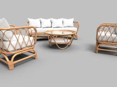 Sofa Wooden set 3 3D model