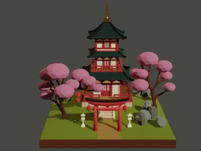 Japanese Temple Low-poly 3D model
