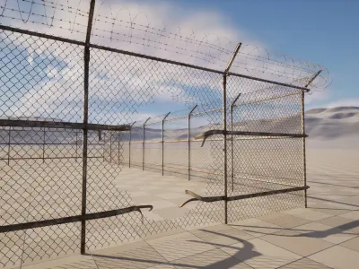 Modular Mesh Fence with Barbed Wire Low-poly 3D model