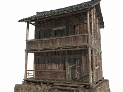 Two story residential houses in ancient Asian architecture 2 3D model