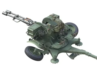 ZU 23 2 Towed 23 mm anti-aircraft twin autocannon Low-poly 3D model