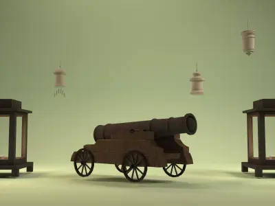 cannon and lanterns 3D model