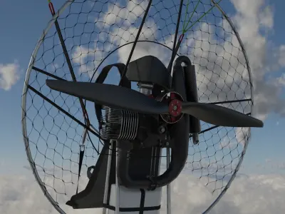 Paramotor 3D model parachute flying in sky Low-poly 3D model