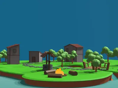 3d village low poly map of forest Free low-poly 3D model