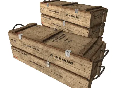 Rifle Wooden Crate Military Ammo Box Low Poly Low-poly 3D model
