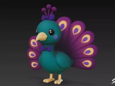 Cartoon Plush Peacock Low-poly 3D model