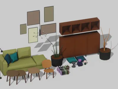 Living room furniture Low-poly 3D model