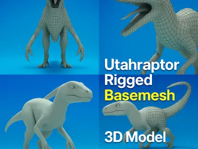 Utahraptor Rigged Basemesh Low-poly 3D model