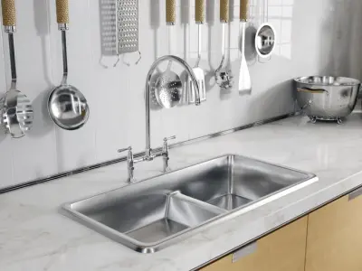 Raised Stainless Steel Double Bowl Kitchen Sink Model 