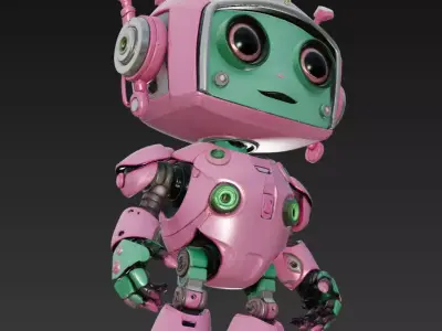 Pink Techbot - Cute Stylized Robot Character 3D Model 3D print model