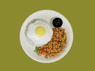 Spicy basil mince pork with fried egg 3D model