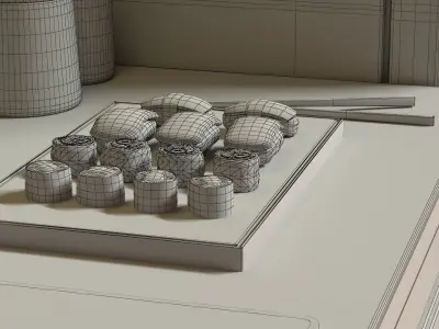 Sushis sushi on cutting board Low-poly 3D model