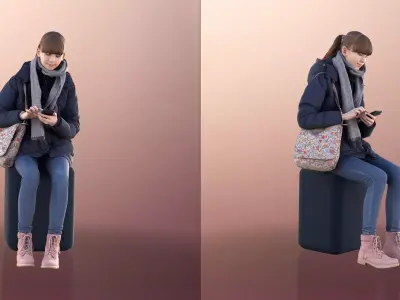 Lisa 10991 Sitting Girl In Winter Outfit With Phone Free 3D model