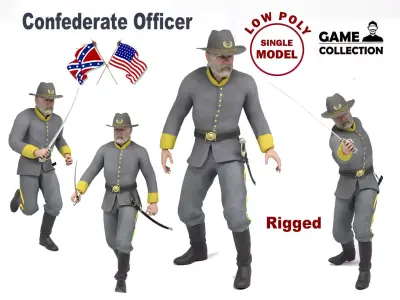 Confederate Officer Low-poly 3D model