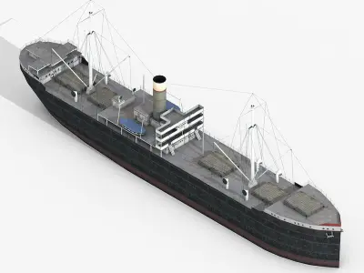 Old Retro Motor Ship Cargo and Military 3D Models Low-poly 3D model