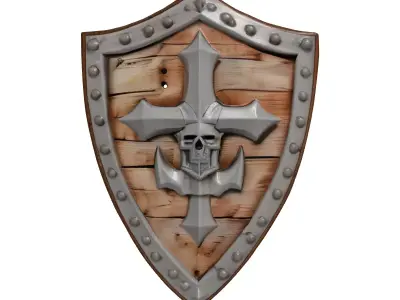 Broken Wooden Shield with Iron Rivets 3D model