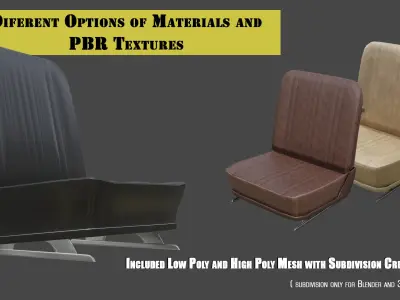 Classic Car Seat many Leather PBR Options Low-poly 3D model