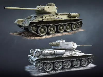 T-34-85 Game Ready world war ii tank Low-poly 3D model