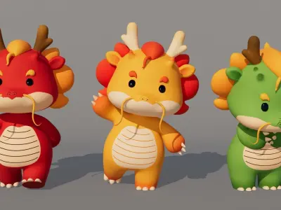 Rigged Cartoon Dragon Low-poly 3D model