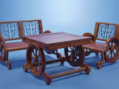 Set Wooden Furniture 1 3D model