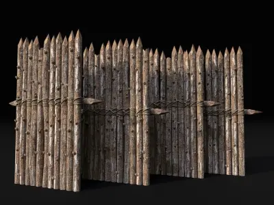 Realistic Medieval Logs Fence Palisade Low-poly 3D model