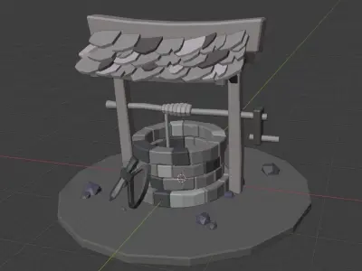 Low poly well with sword and shild aside Low-poly 3D model