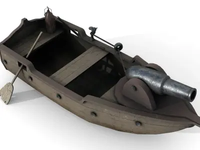 Warship with Cannon 1 Low-poly 3D model