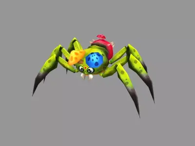 Cartoon green venomous spider Low-poly 3D model