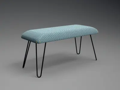 Titus upholstered metal Bench blue zigzag Low-poly 3D model