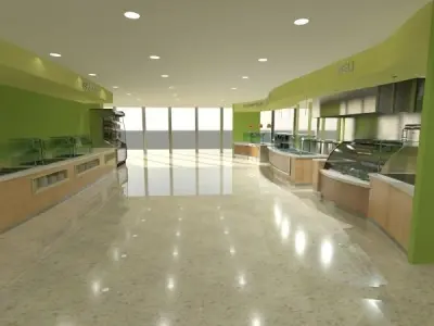 Cafeteria Complete With Equipment and Beverages 3D model