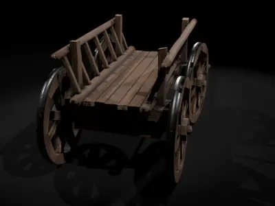 wooden cart Low-poly 3D model