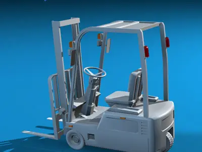 Forklift collection barrels on pallet with 3D model