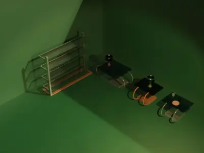 Modern-and-simplistic-table-and-shelf-set-with-mugs-lamps Free low-poly 3D model