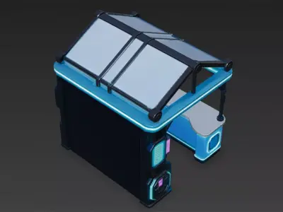 Blue Cyberpunk Market Stall Low-poly 3D model