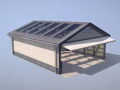Airfield Hangar 12m Vr2 DARK Low-poly 3D model